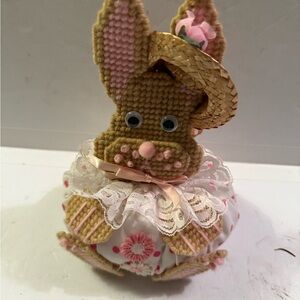 Handcrafted Bunny Decor with Lace and Floral Accents